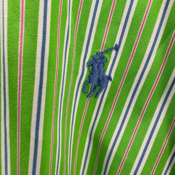 Ralph Lauren Shirt Mens XL Green Pink Stripe Button Down Classic Fit Blue Pony - Picture 2 of 7